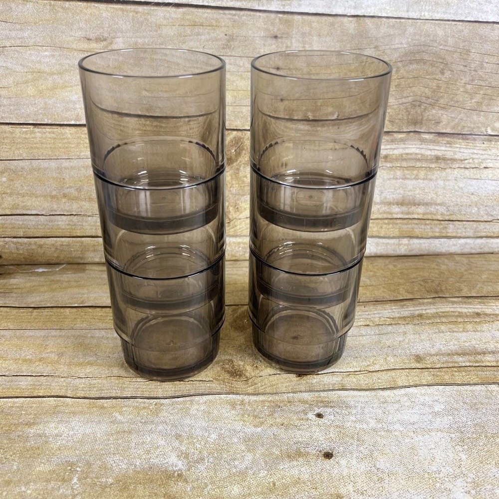 Tupperware 6 Acrylic Tumblers Preludio Glasses Cups Smoke Gray 10oz Stackable